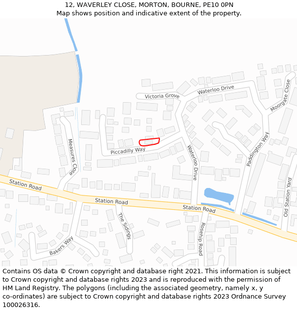 12, WAVERLEY CLOSE, MORTON, BOURNE, PE10 0PN: Location map and indicative extent of plot