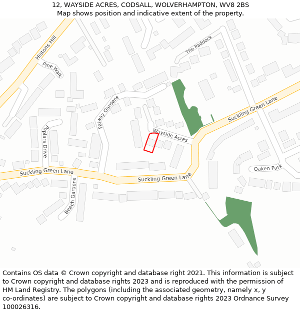 12, WAYSIDE ACRES, CODSALL, WOLVERHAMPTON, WV8 2BS: Location map and indicative extent of plot