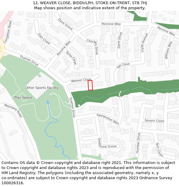 12, WEAVER CLOSE, BIDDULPH, STOKE-ON-TRENT, ST8 7HJ: Location map and indicative extent of plot