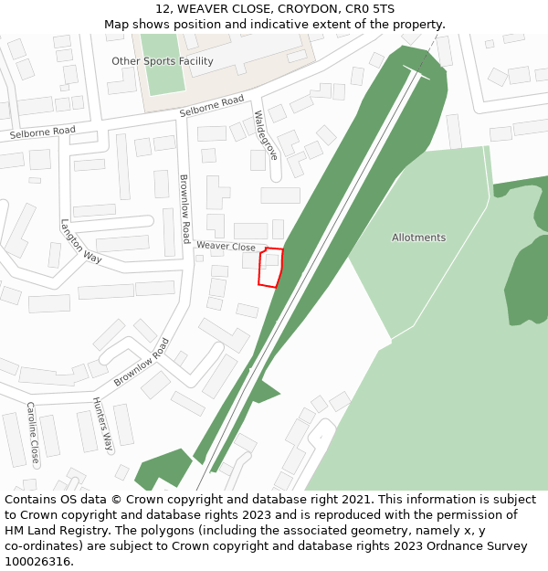 12, WEAVER CLOSE, CROYDON, CR0 5TS: Location map and indicative extent of plot