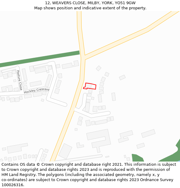 12, WEAVERS CLOSE, MILBY, YORK, YO51 9GW: Location map and indicative extent of plot