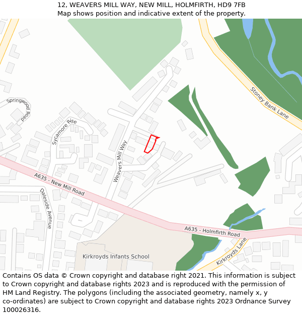 12, WEAVERS MILL WAY, NEW MILL, HOLMFIRTH, HD9 7FB: Location map and indicative extent of plot