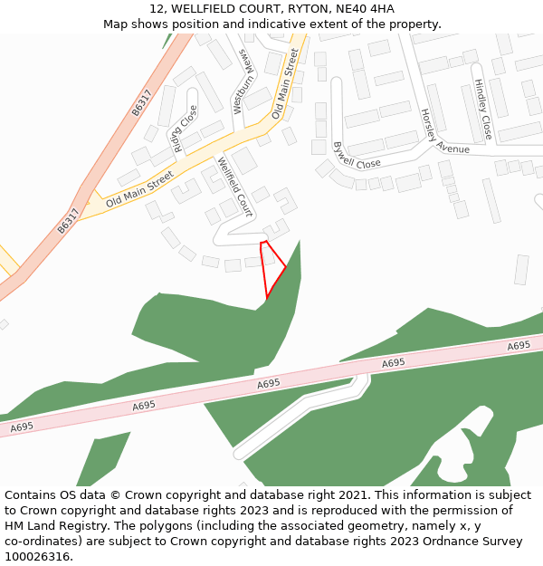 12, WELLFIELD COURT, RYTON, NE40 4HA: Location map and indicative extent of plot