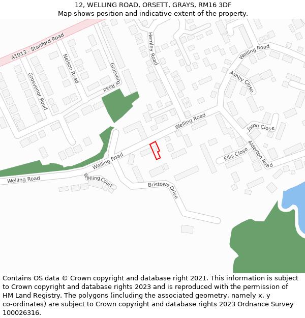 12, WELLING ROAD, ORSETT, GRAYS, RM16 3DF: Location map and indicative extent of plot