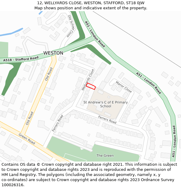 12, WELLYARDS CLOSE, WESTON, STAFFORD, ST18 0JW: Location map and indicative extent of plot