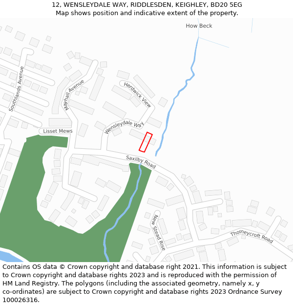 12, WENSLEYDALE WAY, RIDDLESDEN, KEIGHLEY, BD20 5EG: Location map and indicative extent of plot