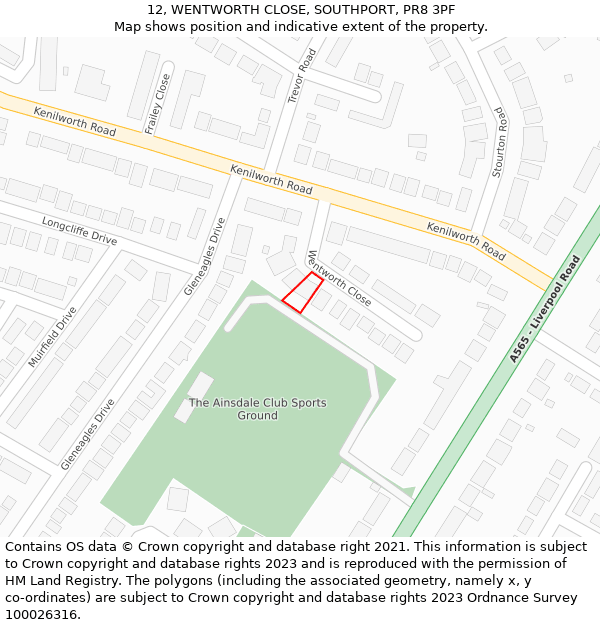 12, WENTWORTH CLOSE, SOUTHPORT, PR8 3PF: Location map and indicative extent of plot