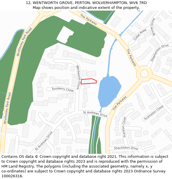 12, WENTWORTH GROVE, PERTON, WOLVERHAMPTON, WV6 7RD: Location map and indicative extent of plot