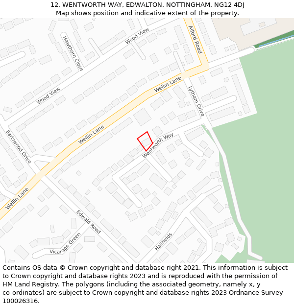 12, WENTWORTH WAY, EDWALTON, NOTTINGHAM, NG12 4DJ: Location map and indicative extent of plot