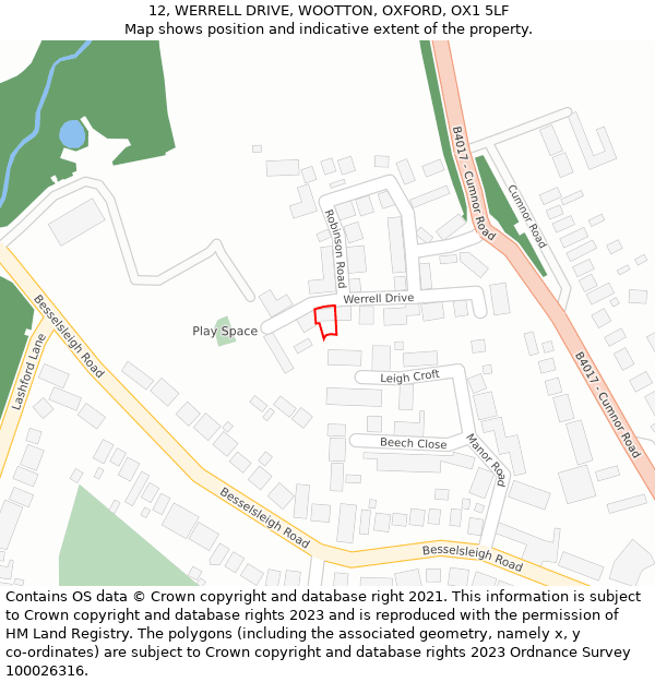 12, WERRELL DRIVE, WOOTTON, OXFORD, OX1 5LF: Location map and indicative extent of plot