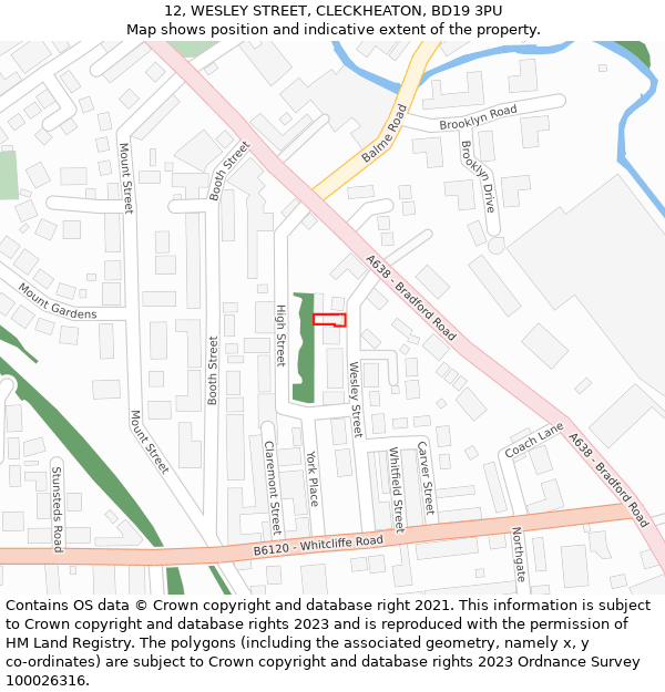 12, WESLEY STREET, CLECKHEATON, BD19 3PU: Location map and indicative extent of plot