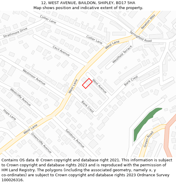 12, WEST AVENUE, BAILDON, SHIPLEY, BD17 5HA: Location map and indicative extent of plot