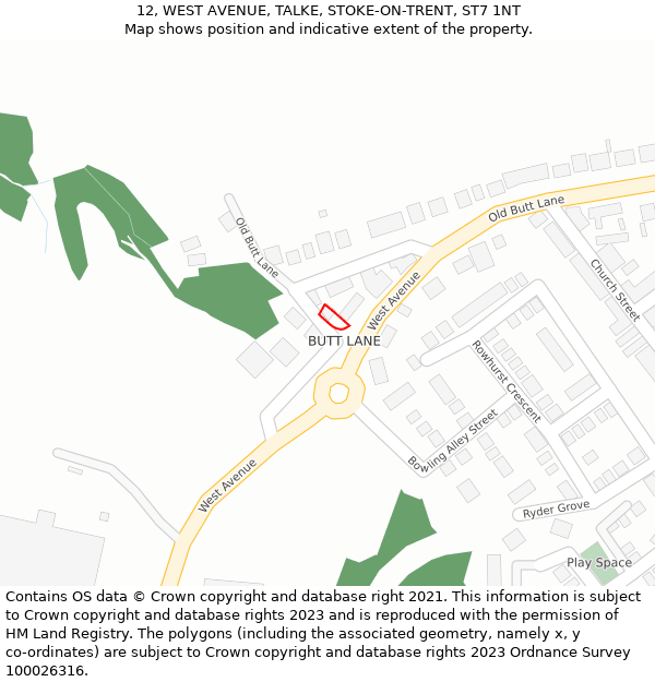 12, WEST AVENUE, TALKE, STOKE-ON-TRENT, ST7 1NT: Location map and indicative extent of plot