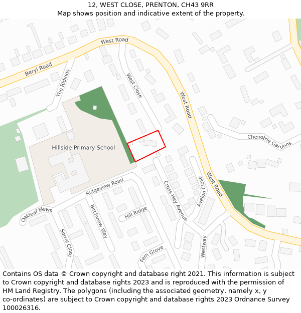 12, WEST CLOSE, PRENTON, CH43 9RR: Location map and indicative extent of plot