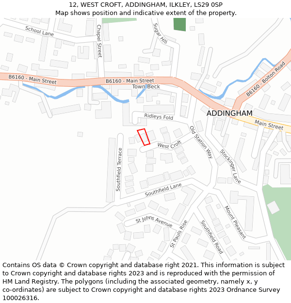 12, WEST CROFT, ADDINGHAM, ILKLEY, LS29 0SP: Location map and indicative extent of plot