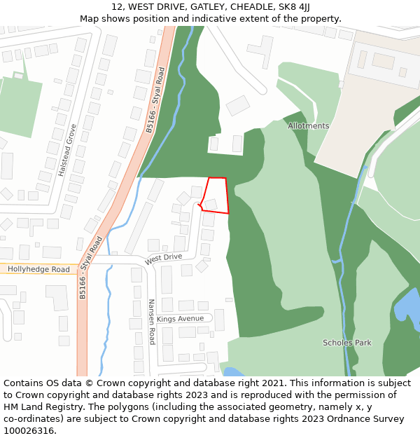 12, WEST DRIVE, GATLEY, CHEADLE, SK8 4JJ: Location map and indicative extent of plot