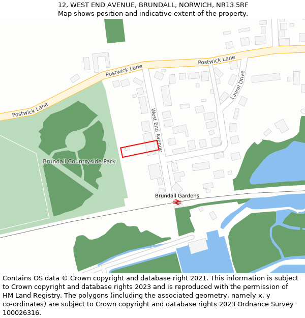 12, WEST END AVENUE, BRUNDALL, NORWICH, NR13 5RF: Location map and indicative extent of plot