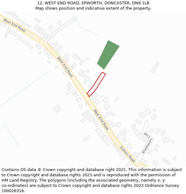 12, WEST END ROAD, EPWORTH, DONCASTER, DN9 1LB: Location map and indicative extent of plot