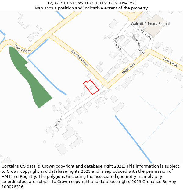 12, WEST END, WALCOTT, LINCOLN, LN4 3ST: Location map and indicative extent of plot