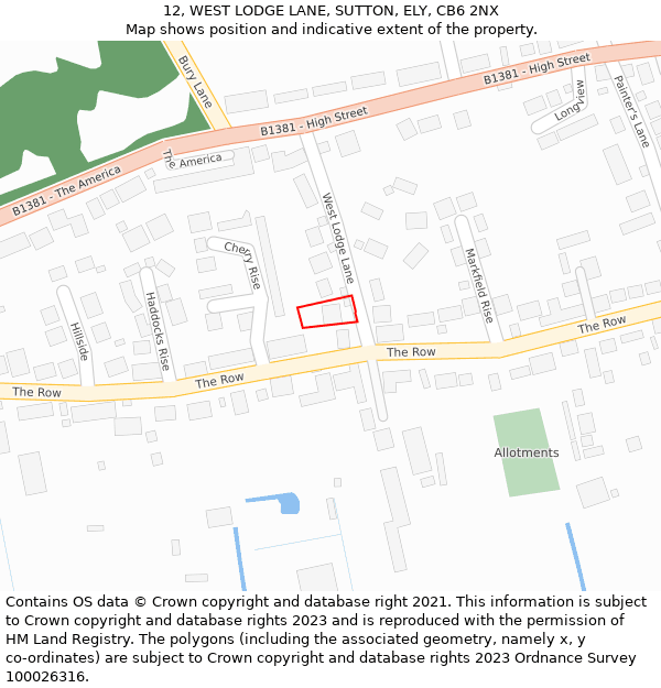 12, WEST LODGE LANE, SUTTON, ELY, CB6 2NX: Location map and indicative extent of plot