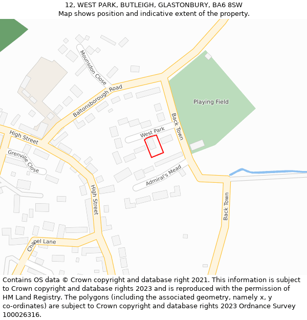 12, WEST PARK, BUTLEIGH, GLASTONBURY, BA6 8SW: Location map and indicative extent of plot