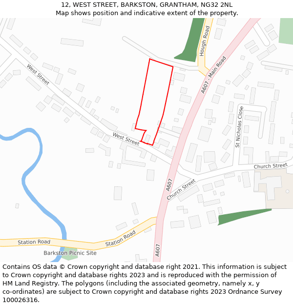 12, WEST STREET, BARKSTON, GRANTHAM, NG32 2NL: Location map and indicative extent of plot