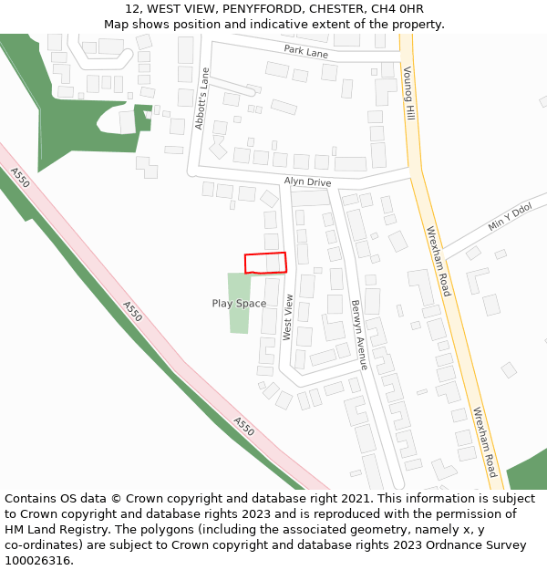 12, WEST VIEW, PENYFFORDD, CHESTER, CH4 0HR: Location map and indicative extent of plot