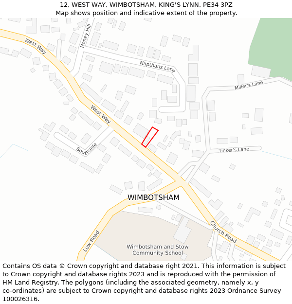 12, WEST WAY, WIMBOTSHAM, KING'S LYNN, PE34 3PZ: Location map and indicative extent of plot