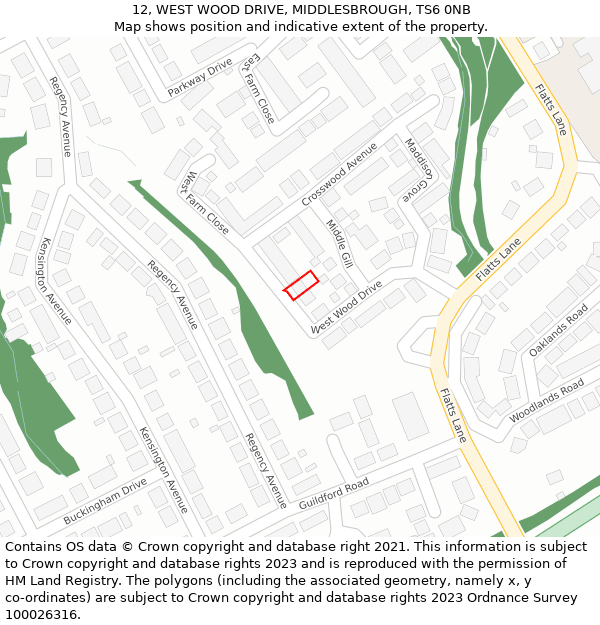 12, WEST WOOD DRIVE, MIDDLESBROUGH, TS6 0NB: Location map and indicative extent of plot