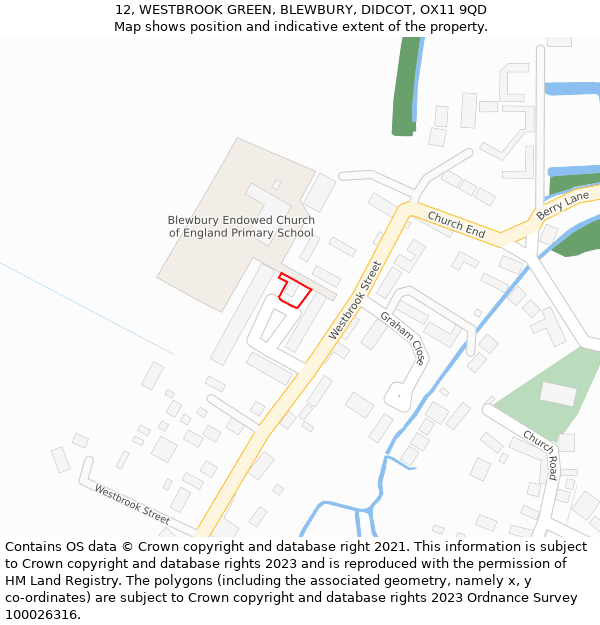 12, WESTBROOK GREEN, BLEWBURY, DIDCOT, OX11 9QD: Location map and indicative extent of plot