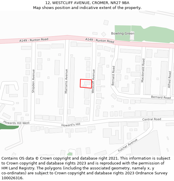 12, WESTCLIFF AVENUE, CROMER, NR27 9BA: Location map and indicative extent of plot