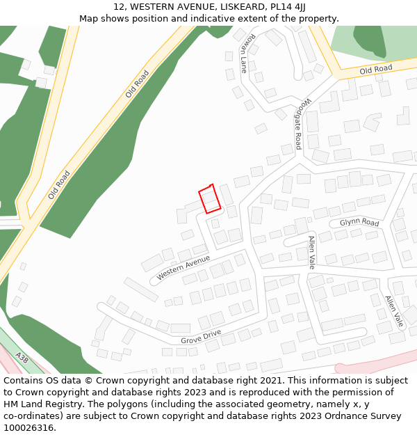 12, WESTERN AVENUE, LISKEARD, PL14 4JJ: Location map and indicative extent of plot