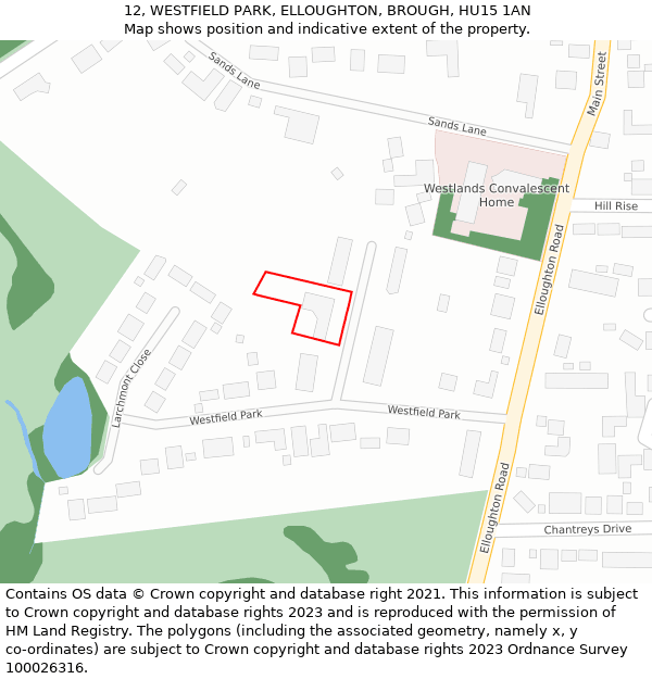 12, WESTFIELD PARK, ELLOUGHTON, BROUGH, HU15 1AN: Location map and indicative extent of plot