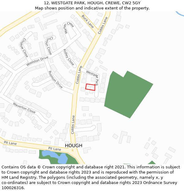 12, WESTGATE PARK, HOUGH, CREWE, CW2 5GY: Location map and indicative extent of plot