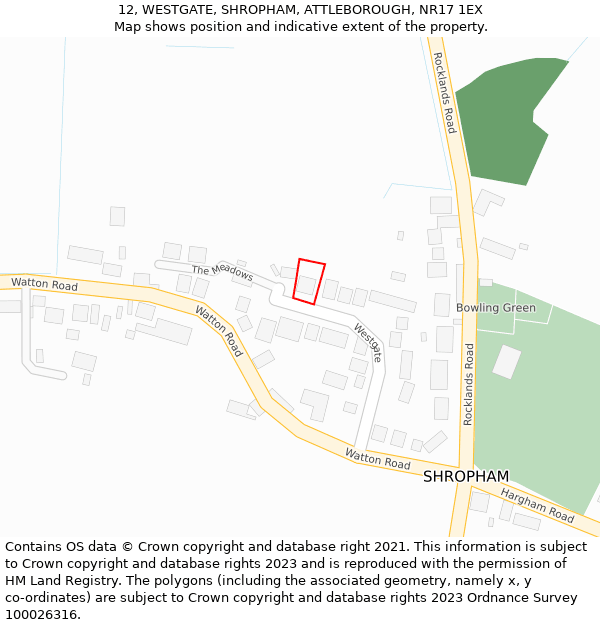 12, WESTGATE, SHROPHAM, ATTLEBOROUGH, NR17 1EX: Location map and indicative extent of plot