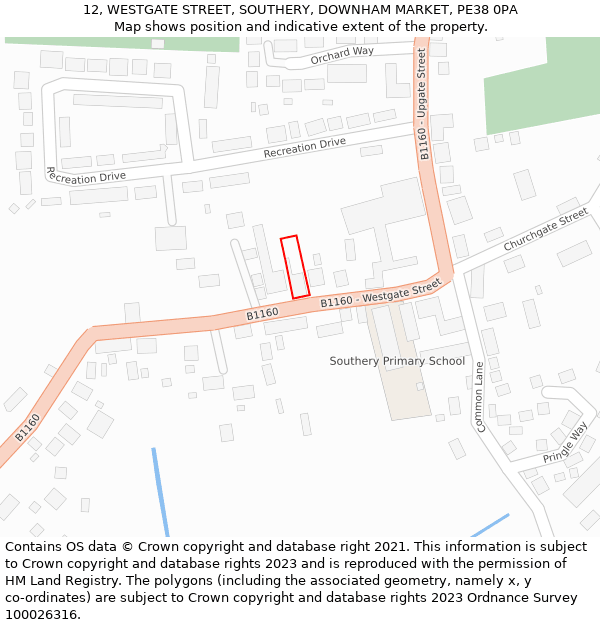 12, WESTGATE STREET, SOUTHERY, DOWNHAM MARKET, PE38 0PA: Location map and indicative extent of plot