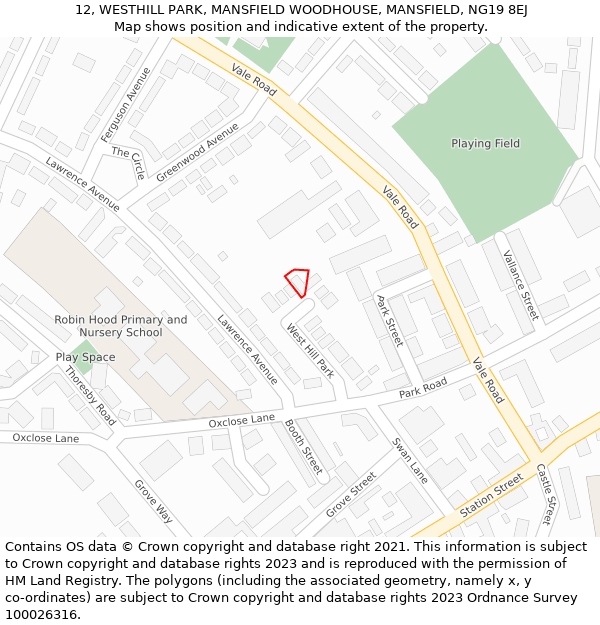 12, WESTHILL PARK, MANSFIELD WOODHOUSE, MANSFIELD, NG19 8EJ: Location map and indicative extent of plot