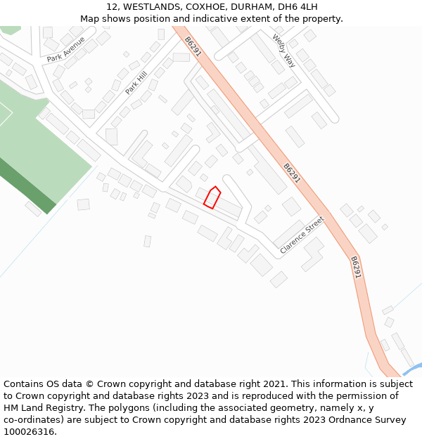 12, WESTLANDS, COXHOE, DURHAM, DH6 4LH: Location map and indicative extent of plot