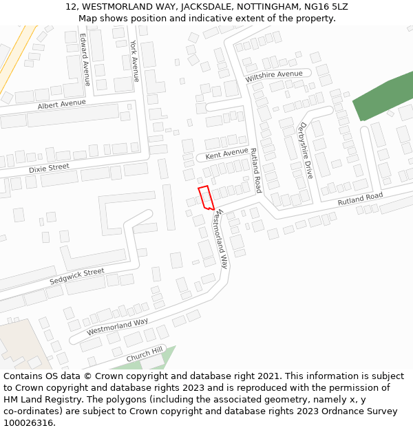 12, WESTMORLAND WAY, JACKSDALE, NOTTINGHAM, NG16 5LZ: Location map and indicative extent of plot