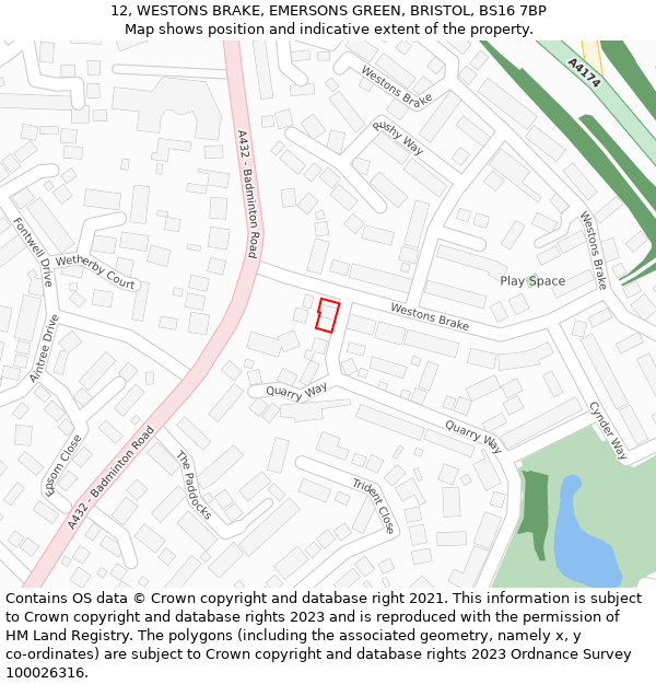 12, WESTONS BRAKE, EMERSONS GREEN, BRISTOL, BS16 7BP: Location map and indicative extent of plot