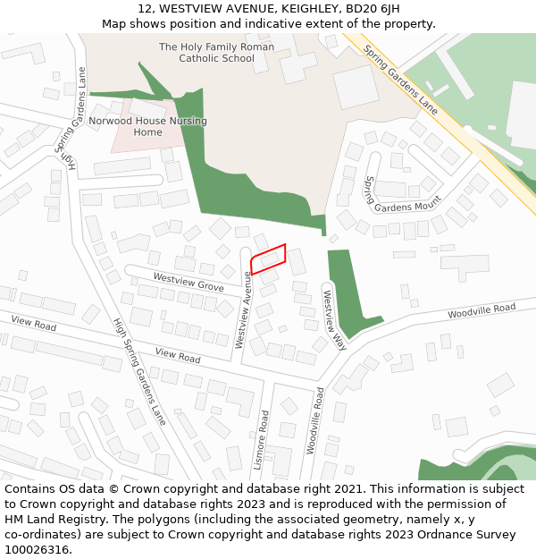 12, WESTVIEW AVENUE, KEIGHLEY, BD20 6JH: Location map and indicative extent of plot