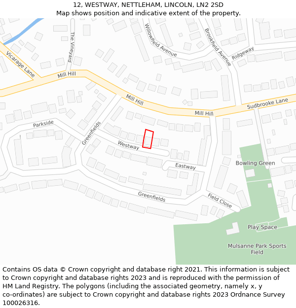 12, WESTWAY, NETTLEHAM, LINCOLN, LN2 2SD: Location map and indicative extent of plot