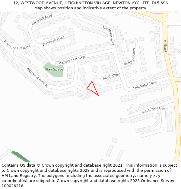 12, WESTWOOD AVENUE, HEIGHINGTON VILLAGE, NEWTON AYCLIFFE, DL5 6SA: Location map and indicative extent of plot