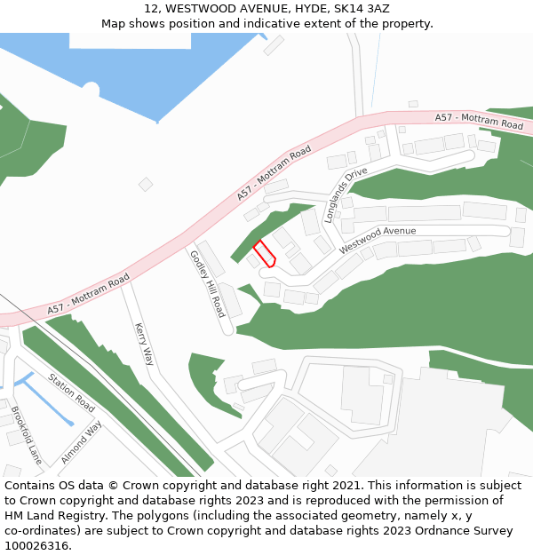 12, WESTWOOD AVENUE, HYDE, SK14 3AZ: Location map and indicative extent of plot