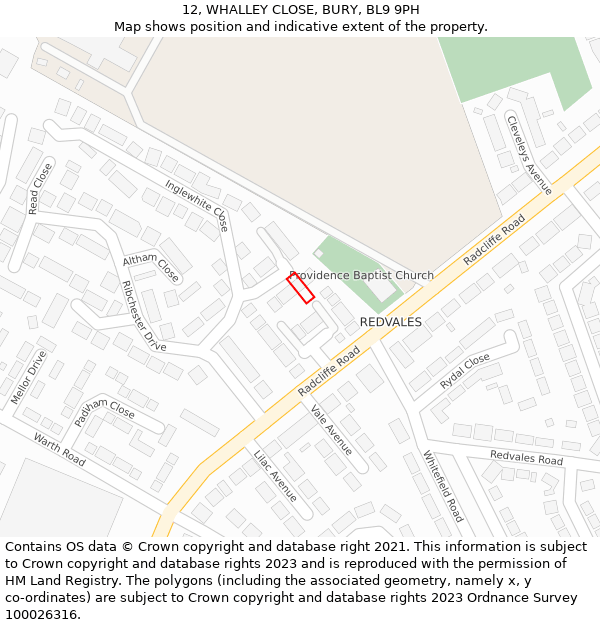 12, WHALLEY CLOSE, BURY, BL9 9PH: Location map and indicative extent of plot