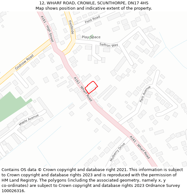 12, WHARF ROAD, CROWLE, SCUNTHORPE, DN17 4HS: Location map and indicative extent of plot
