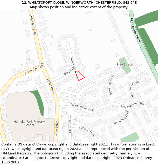 12, WHEATCROFT CLOSE, WINGERWORTH, CHESTERFIELD, S42 6PE: Location map and indicative extent of plot