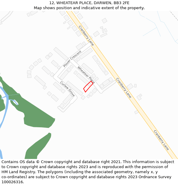 12, WHEATEAR PLACE, DARWEN, BB3 2FE: Location map and indicative extent of plot