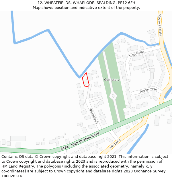 12, WHEATFIELDS, WHAPLODE, SPALDING, PE12 6FH: Location map and indicative extent of plot