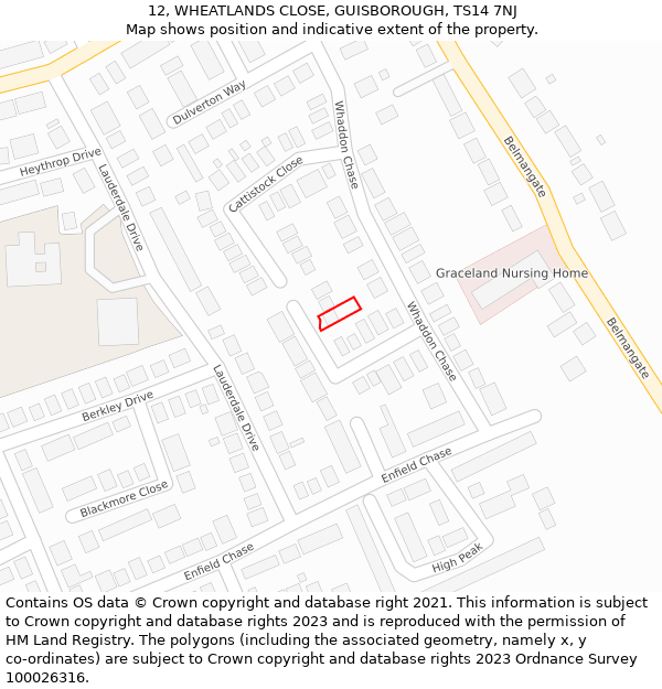 12, WHEATLANDS CLOSE, GUISBOROUGH, TS14 7NJ: Location map and indicative extent of plot